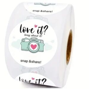 "Love it? brag about it! White and Green Camera Sticker Roll, 500 roll, New